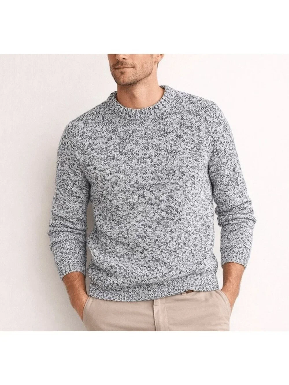 J.Crew Men Marled Cotton Crewneck Herringbone Sweater Medium Brown White SP NWOT